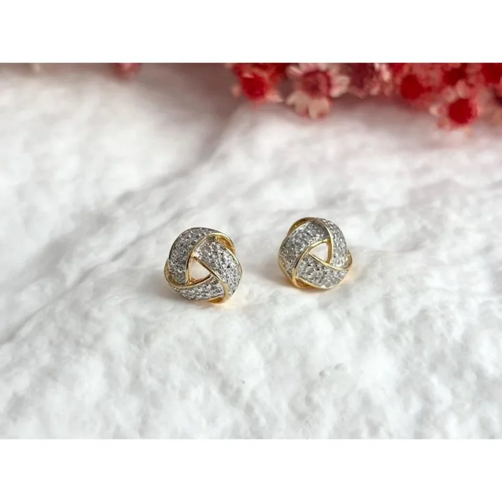 Gold Overlay Vermeil Love Knot Stud Sterling Silver 925 Post Back Stud Earrings - Picture 2 of 11